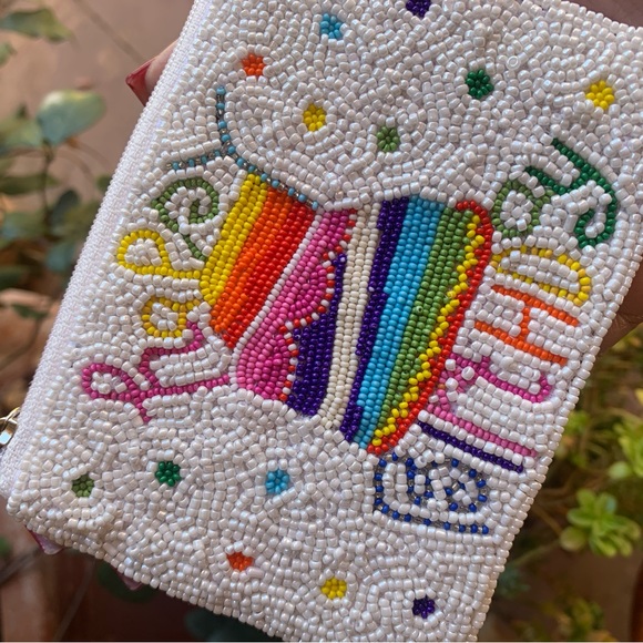 White Handbeaded Happy Birthday Coin Purse - Picture 2 of 3